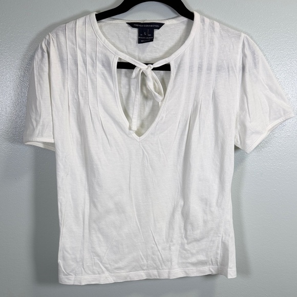 French Connection White Tie-Front Tee Sz Large - Picture 1 of 7